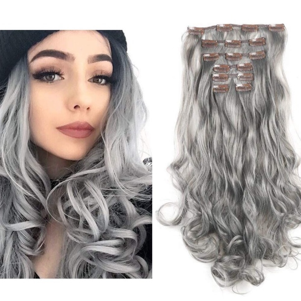 Grey curly clipins *NWT*